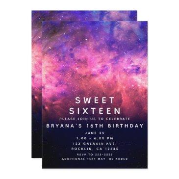 pink purple starry sky cosmic galaxy sweet 16 invitation