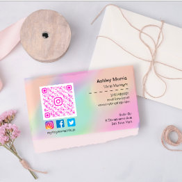 Small Pink Qr Code Logo Social Media Online Pastels Business Invitations Front View