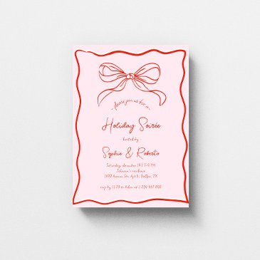 pink red retro bow french christmas holiday soirée invitation