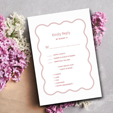 pink red wavy border modern retro wedding rsvp invitations