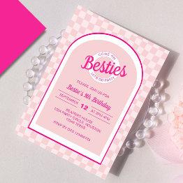 Small Pink Retro Doll Lets Go Party Birthday Invitation Front View