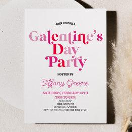 Small Pink Retro Galentine's Valentine's Day Party Invitation Front View