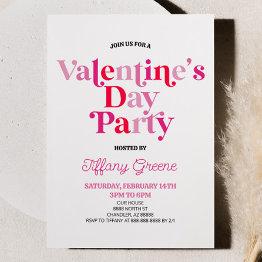 Small Pink Retro Minimalist Valentine's Day Party Invitation Front View