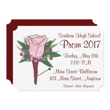 pink rose flower corsage boutonniere prom dance invitation
