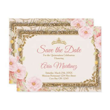 pink rose gold quinceañera 15 anos save the date thank you invitations