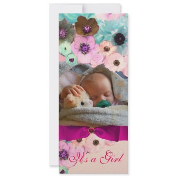 pink roses and bow, baby shower photo template