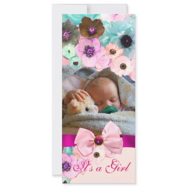 pink roses and bow, baby shower photo template