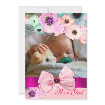 pink roses and bow baby shower photo template