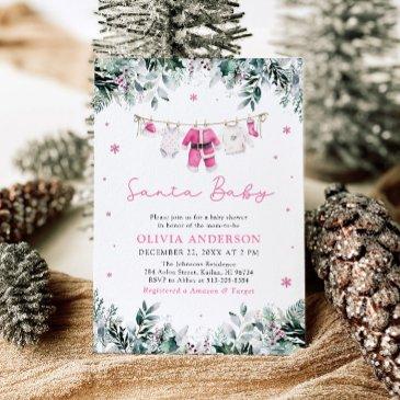 pink santa baby christmas clothesline baby shower invitation