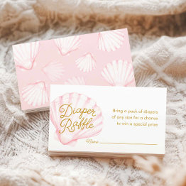 Small Pink Seashell Diaper Raffle Ticket Enclosure Invitations Front View
