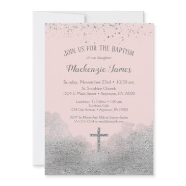 pink silver confetti baptism invitation girls