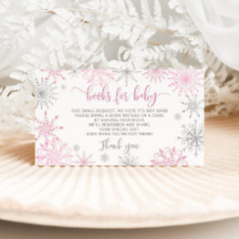 Small Pink Silver Snowflakes Books For Baby Ticket Enclosure Invitations Front View
