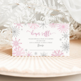 Small Pink Silver Snowflakes Diaper Raffle Enclosure Invitations Front View