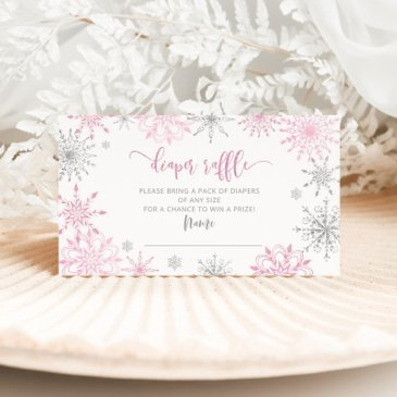 pink silver snowflakes diaper raffle enclosure invitations