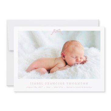 pink simple bow photo baby birth announcement