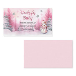 Small Pink Snowflake Girl Baby Shower Books For Baby Enclosure Invitations Front View