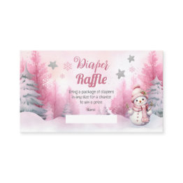 Small Pink Snowflake Snow Girl Baby Shower Diaper Raffle Enclosure Invitations Front View