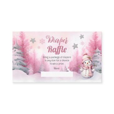 pink snowflake snow girl baby shower diaper raffle enclosure invitations