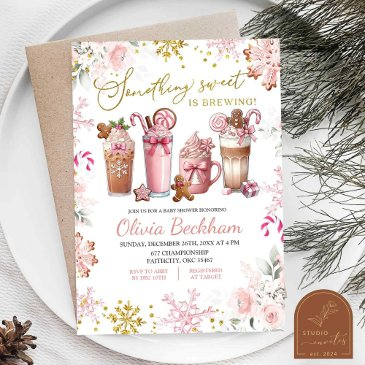 pink something sweet brewing coffee baby girl invitation