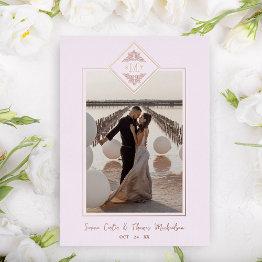 Small Pink Sophisticate Flourish Chic Rose Gold Initials Foil Invitation Front View