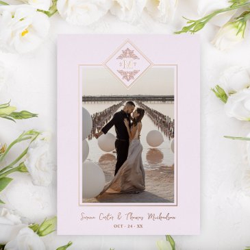 pink sophisticate flourish chic rose gold initials foil invitation