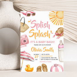 Small Pink Splish Splash Baby Shower Invitation Front View