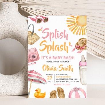pink splish splash baby shower invitation