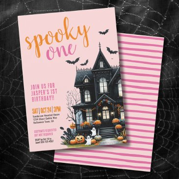 pink spooky one halloween 1st birthday invitation