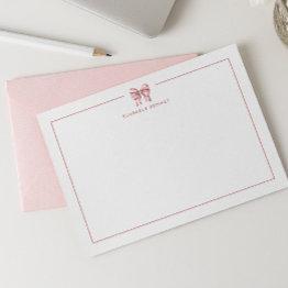 Small Pink Striped Bow Coquette Personalized Note Invitations Front View
