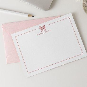 pink striped bow coquette personalized note invitations
