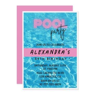 pink summer pool party 89th birthday invitation