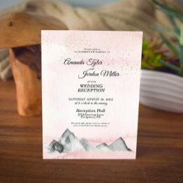 Small Pink Sunrise Mountain Wedding Reception Invitation Front View