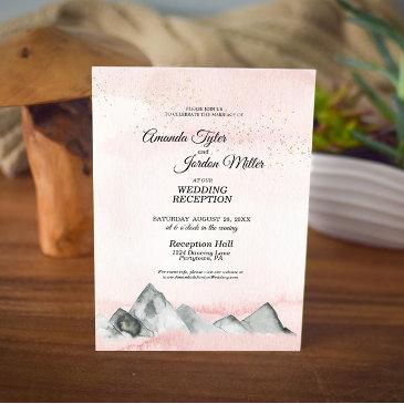pink sunrise mountain wedding reception invitation