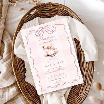 pink tea party baby shower invitation