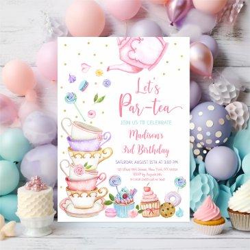 pink tea party birthday invitation