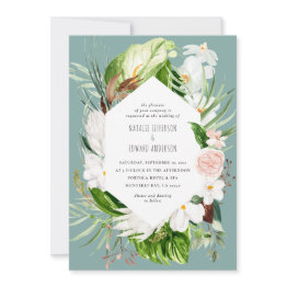 Small Pink, Teal + Orchid Tropical Floral Wedding Invite Front View