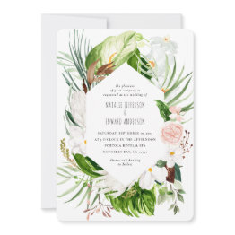 Small Pink, Teal + Orchid Tropical Floral Wedding Invite Front View