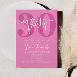 Small Pink Thirty 30th Thirtieth Birthday Party Invitation Front View