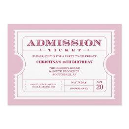 Small Pink Ticket Party Invitation Front View