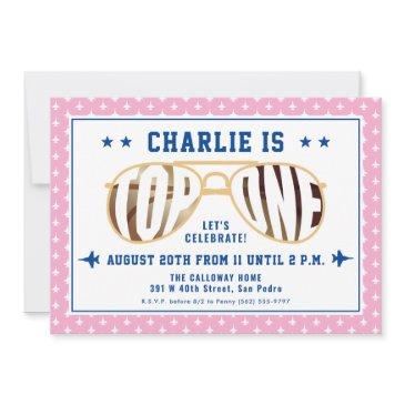 pink topone fighter pilot themed first birthday invitation