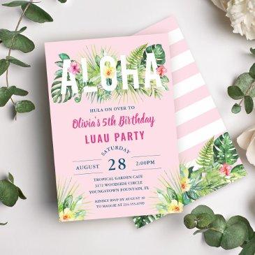 pink tropical floral aloha luau birthday party invitation