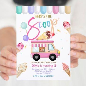 pink truck ice cream birthday invitation