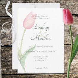 Small Pink Tulip Solo Wedding Invitation Front View