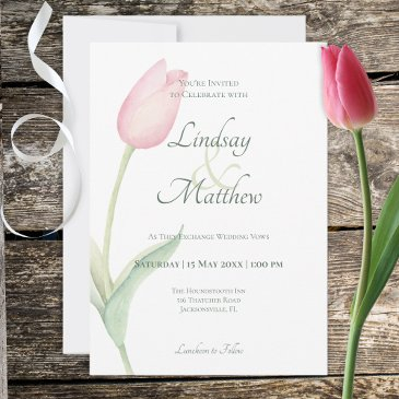 pink tulip solo wedding invitation