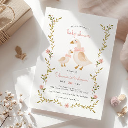Small Pink Vintage Girl Baby Shower Invitation Front View