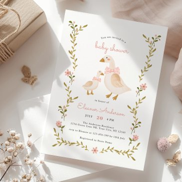pink vintage girl baby shower invitation