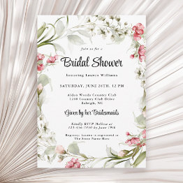 Small Pink Watercolor Floral Bridal Shower Invitation Front View