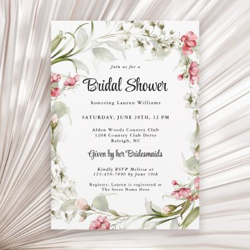 pink watercolor floral bridal shower invitation