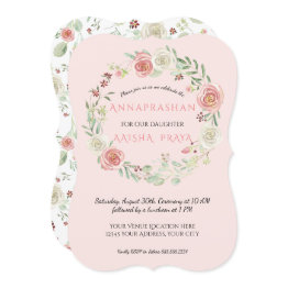 Small Pink Watercolor Wreath Annaprashan Baby Girl Invitation Front View