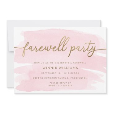 pink watercolour gold farewell party invitation